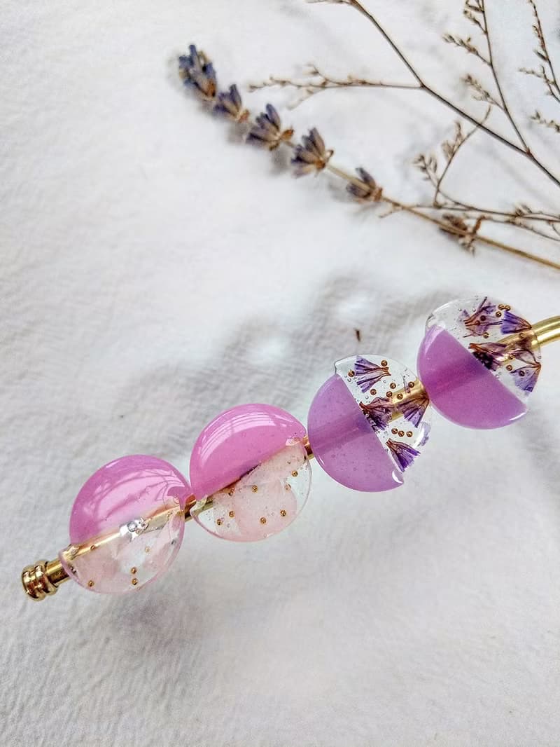 繡球花 星辰花 乾燥花耳環【半月】真花耳環  粉紫色 永生花耳環
