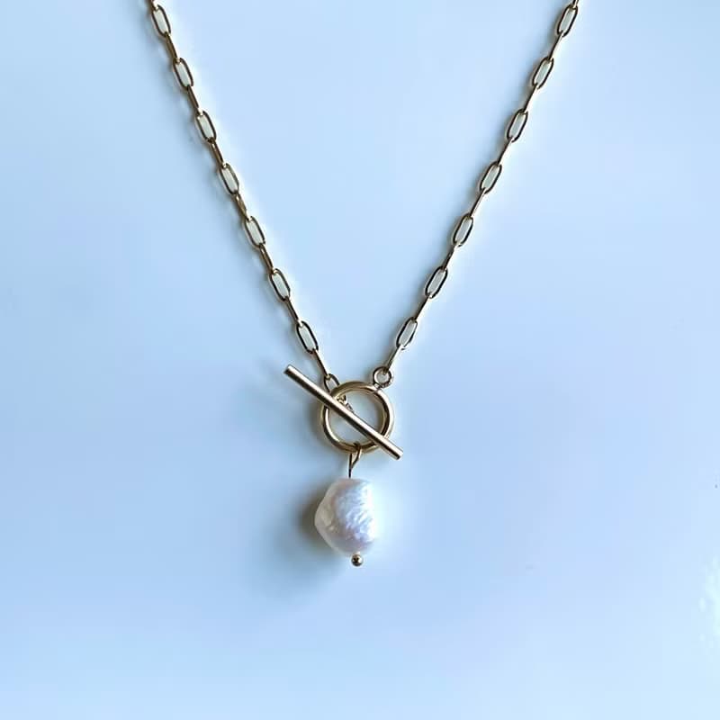 金属アレルギー対応  淡水パール　真珠　マンテル　ネックレス　14k gold　316L サージカルステンレス　バロックパール　防過敏　珍珠　珍珠項鍊　项链