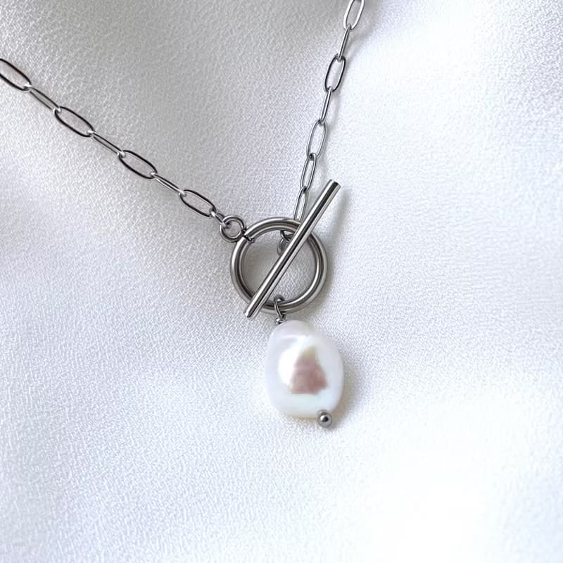 金属アレルギー対応  淡水パール　真珠　マンテル　ネックレス　14k gold　316L サージカルステンレス　バロックパール　防過敏　珍珠　珍珠項鍊　项链