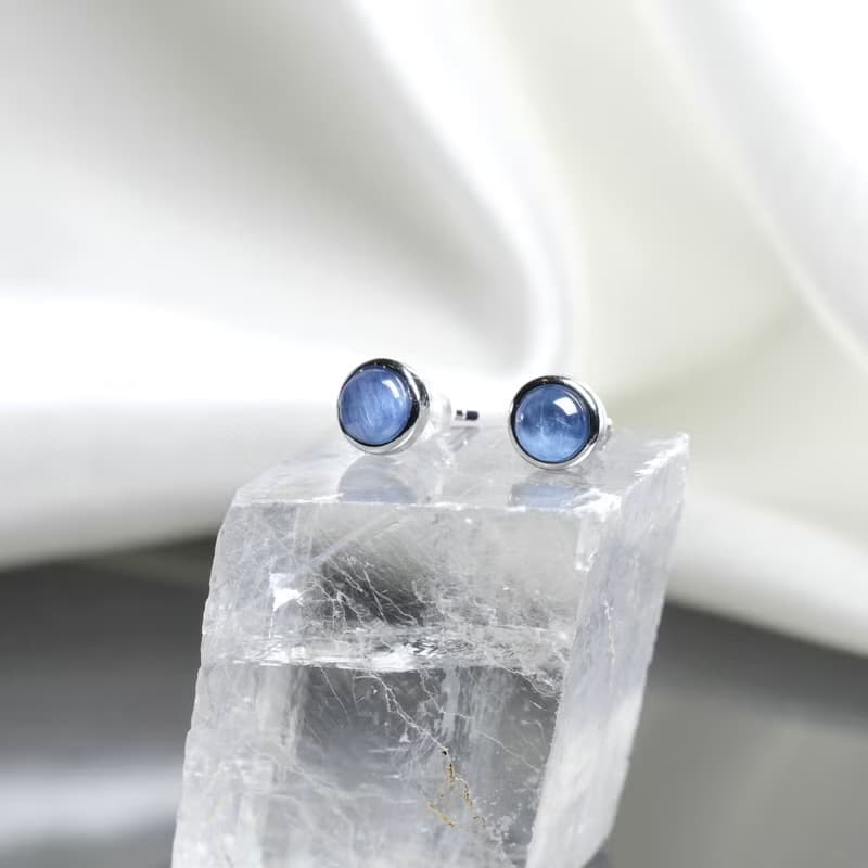 藍晶石S925純銀水晶耳環│5mm 藍晶 簡約大方 氣質女生 新年禮物