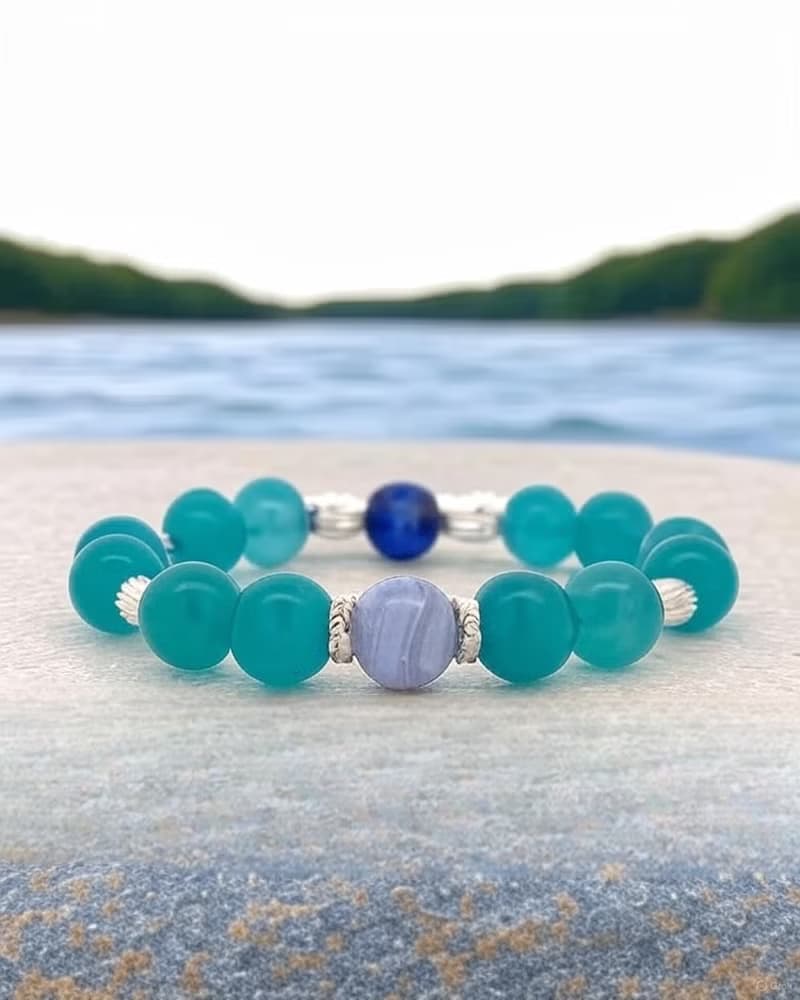 【藍紋瑪瑙】Wind To Win 風轉豐  | 天河石藍紋瑪瑙天然水晶手鍊