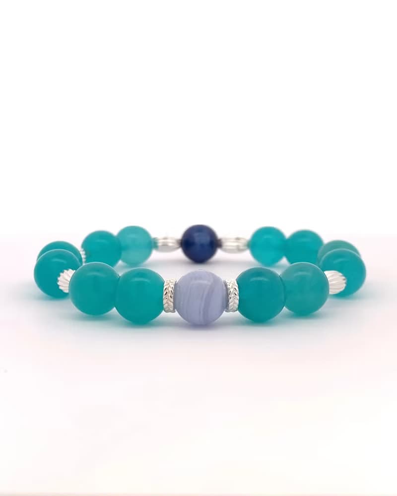 【藍紋瑪瑙】Wind To Win 風轉豐  | 天河石藍紋瑪瑙天然水晶手鍊