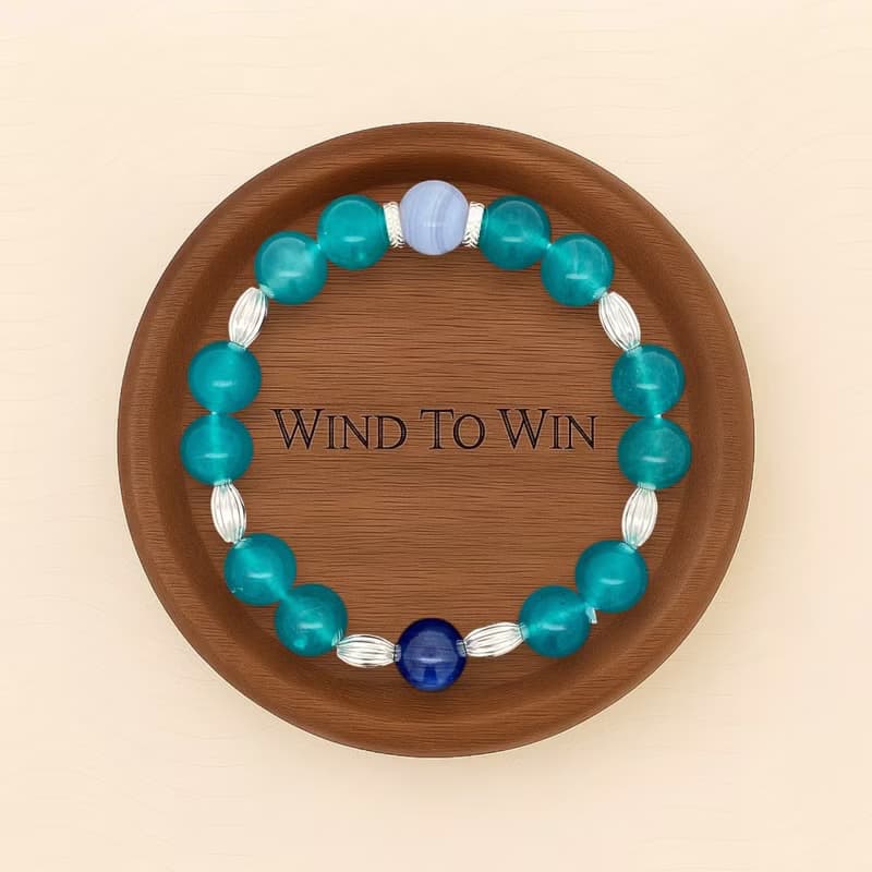 【藍紋瑪瑙】Wind To Win 風轉豐  | 天河石藍紋瑪瑙天然水晶手鍊
