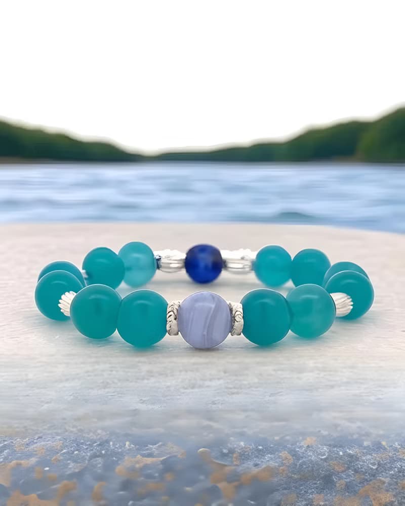 【藍紋瑪瑙】Wind To Win 風轉豐  | 天河石藍紋瑪瑙天然水晶手鍊