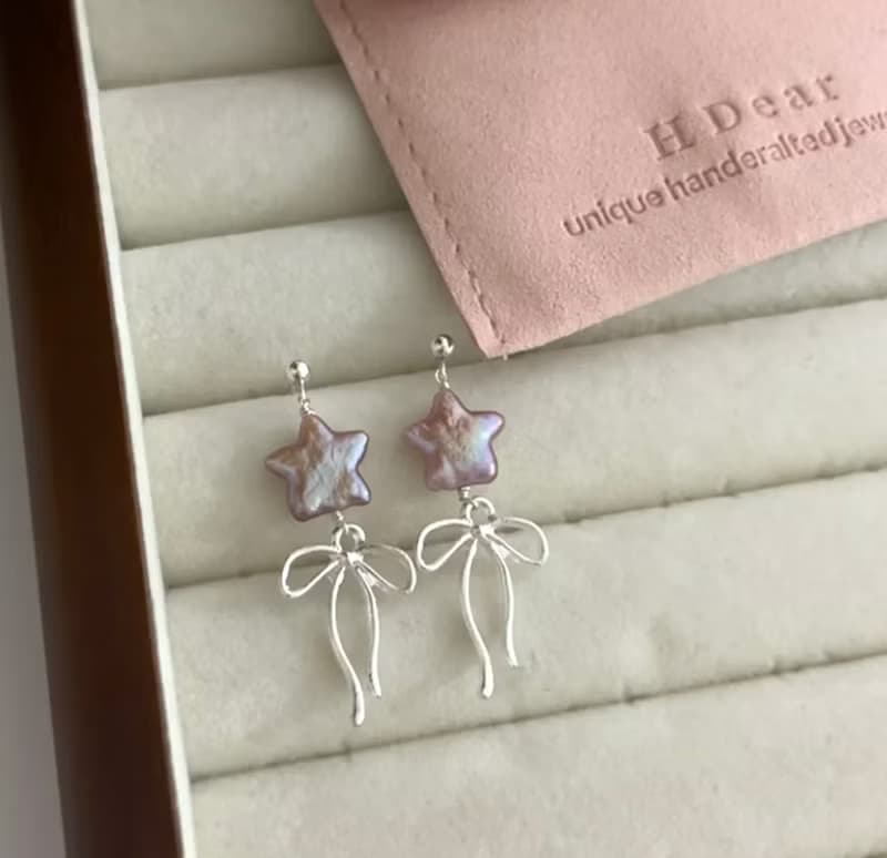 YuanPearl天然極光巴洛剋星星珍珠設計款珍珠耳釘耳環純銀耳飾