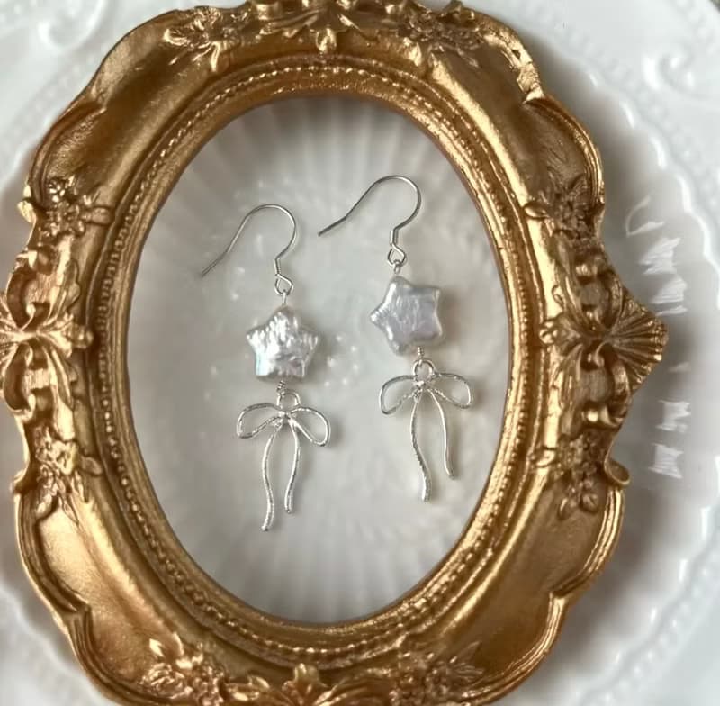 YuanPearl天然極光巴洛剋星星珍珠設計款珍珠耳釘耳環純銀耳飾