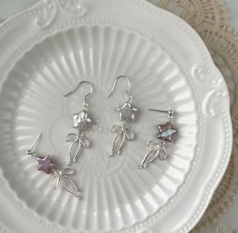 YuanPearl天然極光巴洛剋星星珍珠設計款珍珠耳釘耳環純銀耳飾