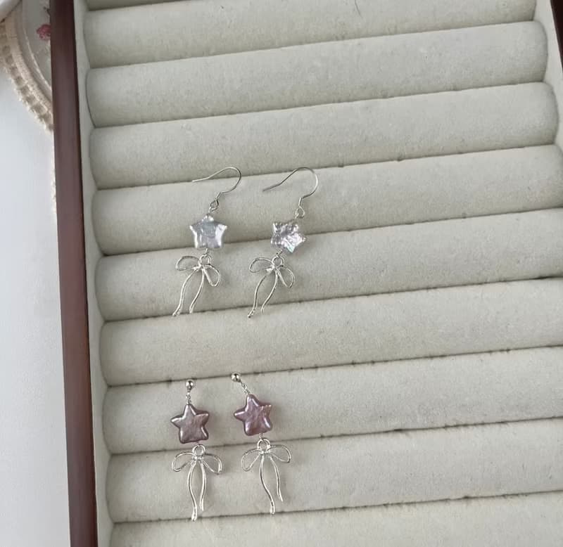 YuanPearl天然極光巴洛剋星星珍珠設計款珍珠耳釘耳環純銀耳飾