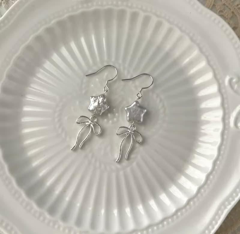 YuanPearl天然極光巴洛剋星星珍珠設計款珍珠耳釘耳環純銀耳飾