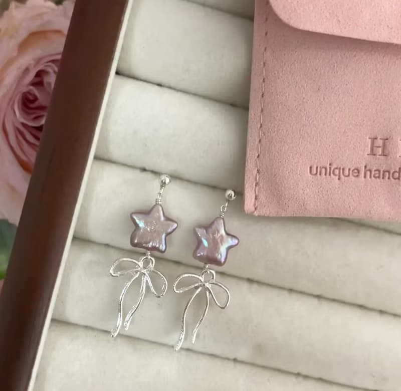 YuanPearl天然極光巴洛剋星星珍珠設計款珍珠耳釘耳環純銀耳飾