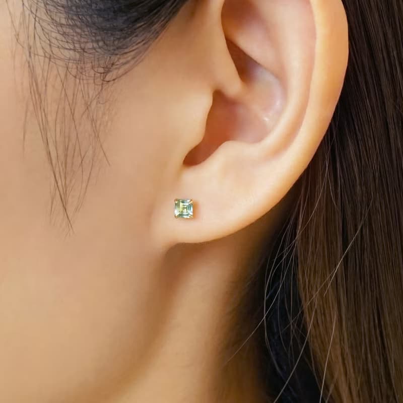 【Second Earrings】 18K 黃金方形象棋切割耳環