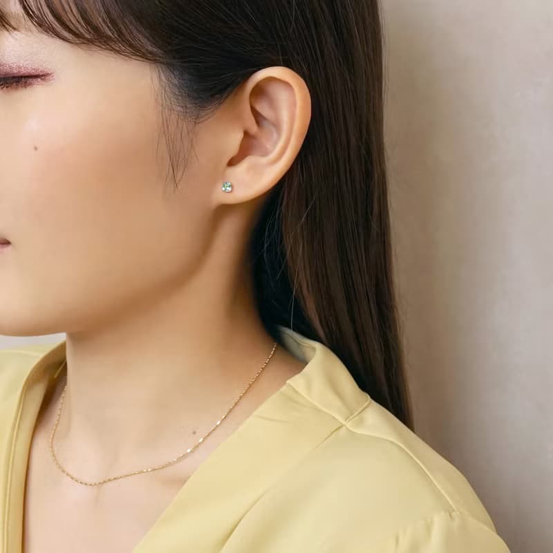 【Second Earrings】 18K 黃金方形象棋切割耳環