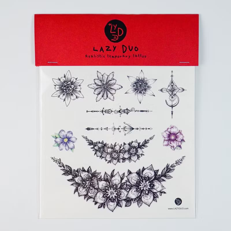 手繪小清新花草植物紋身貼紙文青花束剌青浪漫塔羅簡潔裝飾物禮物