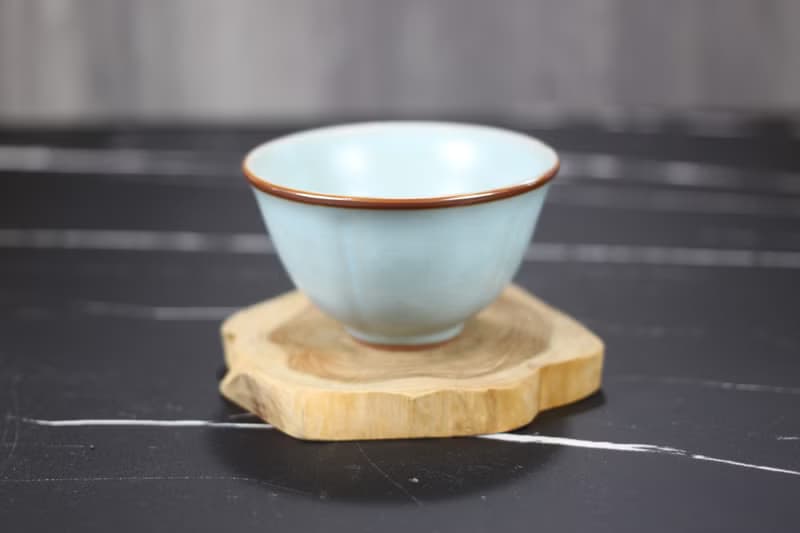 【母親節禮物】祥億窯 天青汝窯 葵口茶杯 鶯歌陶藝名家葉敏祥作