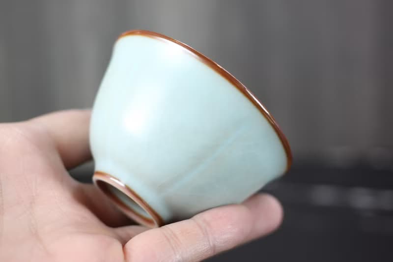 【母親節禮物】祥億窯 天青汝窯 葵口茶杯 鶯歌陶藝名家葉敏祥作