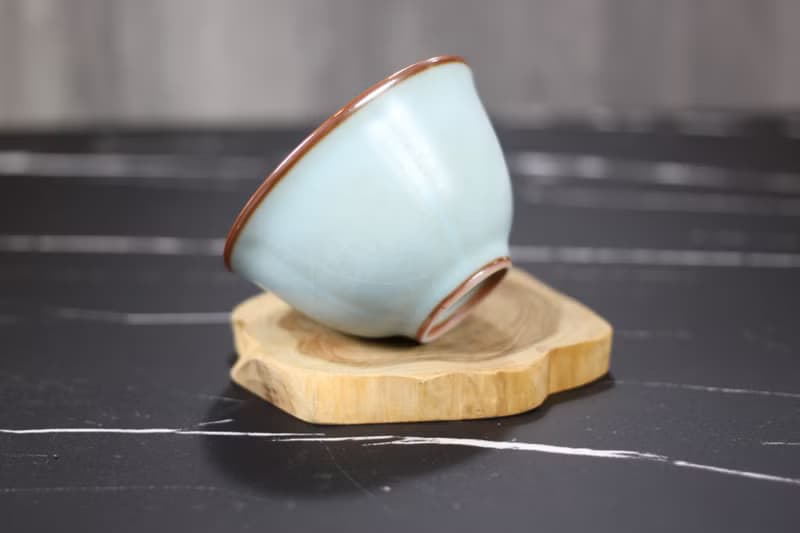【母親節禮物】祥億窯 天青汝窯 葵口茶杯 鶯歌陶藝名家葉敏祥作