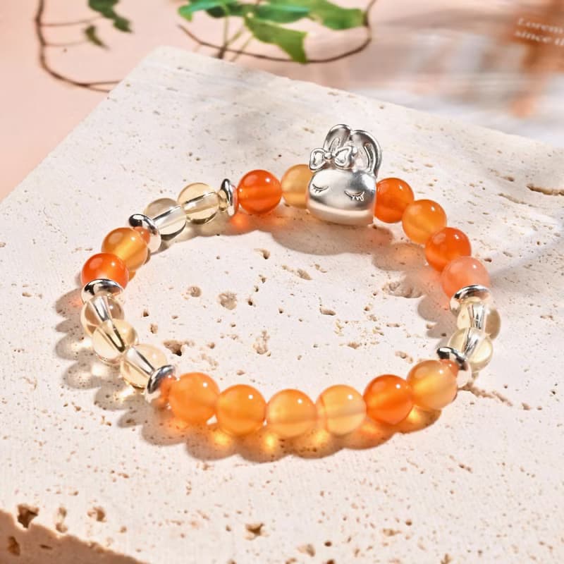 睡眠兔兔| 紅瑪瑙 * 黃水晶-兒童手鍊/手工串珠