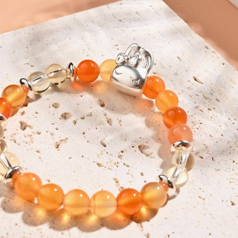 睡眠兔兔| 紅瑪瑙 * 黃水晶-兒童手鍊/手工串珠