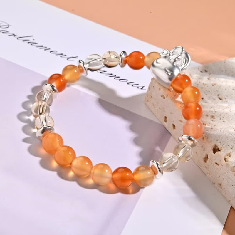 睡眠兔兔| 紅瑪瑙 * 黃水晶-兒童手鍊/手工串珠