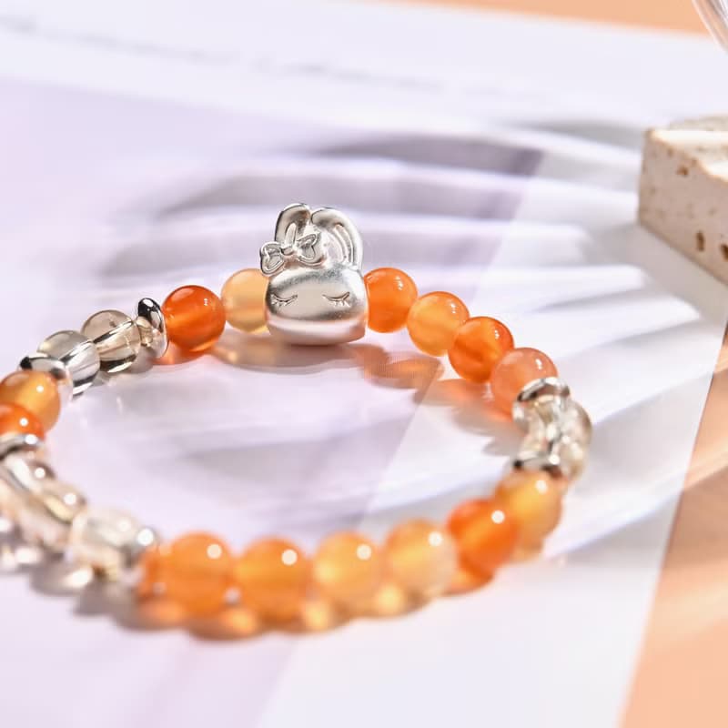 睡眠兔兔| 紅瑪瑙 * 黃水晶-兒童手鍊/手工串珠