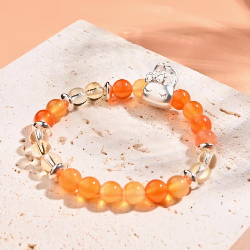 睡眠兔兔| 紅瑪瑙 * 黃水晶-兒童手鍊/手工串珠