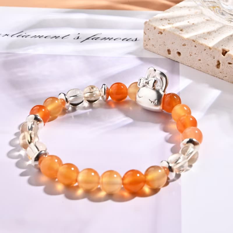 睡眠兔兔| 紅瑪瑙 * 黃水晶-兒童手鍊/手工串珠