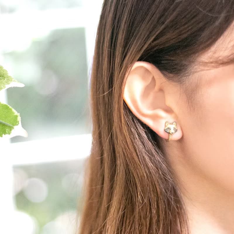 たぬきつイヤリング Racoon Dog and Fox Earring EA130
