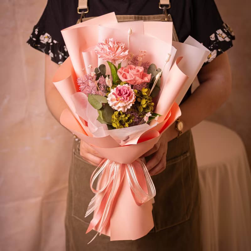 【春花爛漫】氣質粉紅色 母親節康乃馨花束 / 永生花 乾燥花
