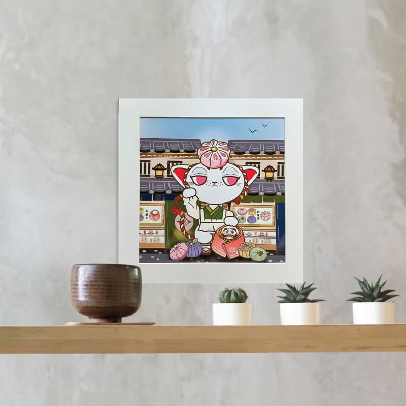 【招財貓】Mittsu Kumi 原創作品-卡紙框裝裱、藝術微噴畫