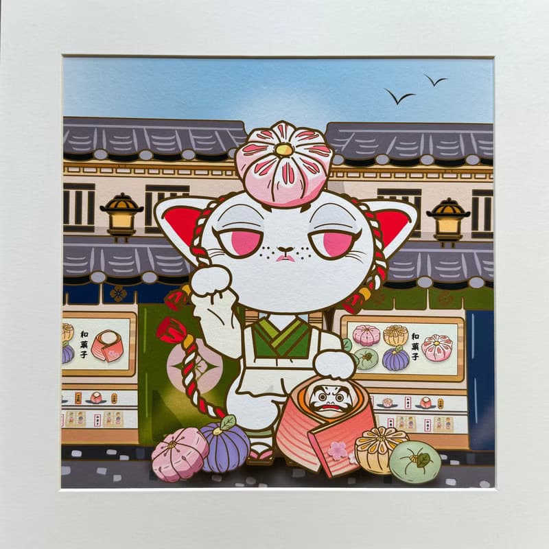 【招財貓】Mittsu Kumi 原創作品-卡紙框裝裱、藝術微噴畫