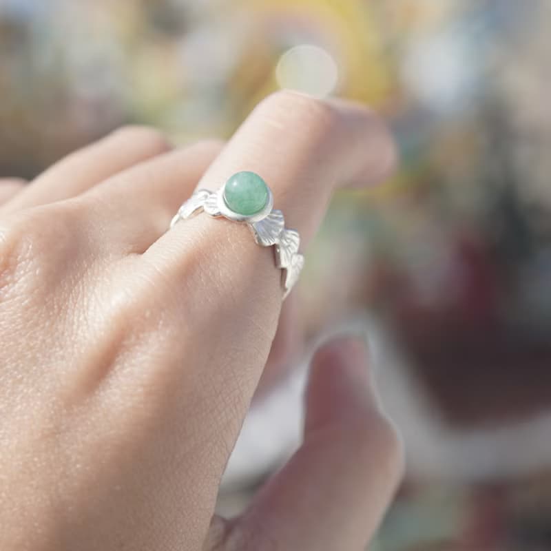 【清明/松柏長青】s925手工敲紋松柏圖騰鑲東菱玉開口戒(可訂製)