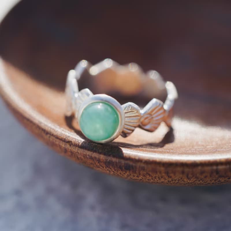 【清明/松柏長青】s925手工敲紋松柏圖騰鑲東菱玉開口戒(可訂製)