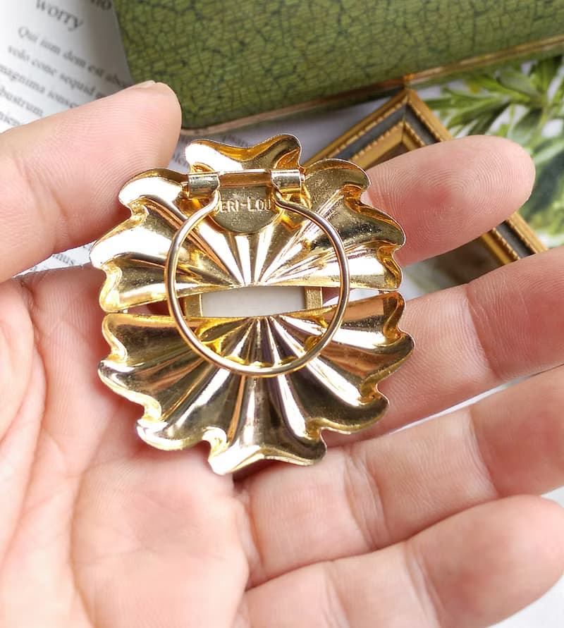 【西洋古董飾品】 JERI LOU 緞帶橢圓領 圍巾夾 絲巾扣 絲巾夾