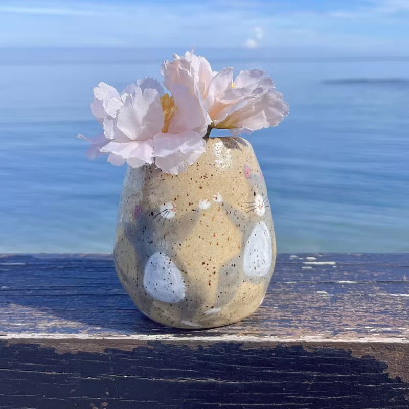 A Lu 萌鼠跳舞陶花瓶/禮物/手作手繪 採美國進口陶土 僅此一件