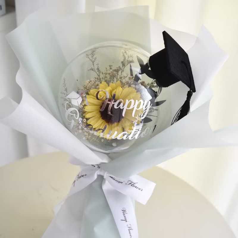 畢業向日葵波波球花束 永生花 乾燥花 畢業禮物 畢業花束 永不消