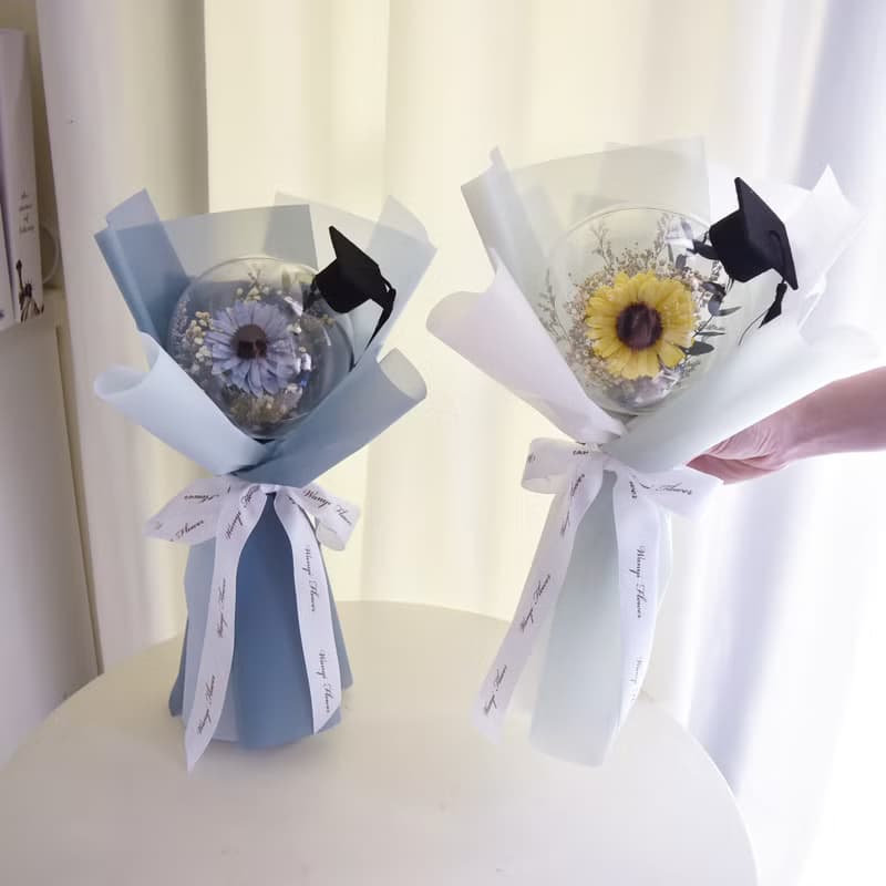 畢業向日葵波波球花束 永生花 乾燥花 畢業禮物 畢業花束 永不消