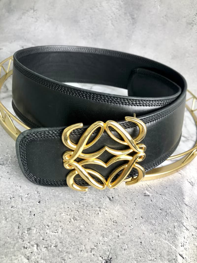 【 日本直送　名牌中古包 】LOEWE ロエベ ベルト ブラック アナグラム レザー vintage ヴィンテージ オールド 3vekhs