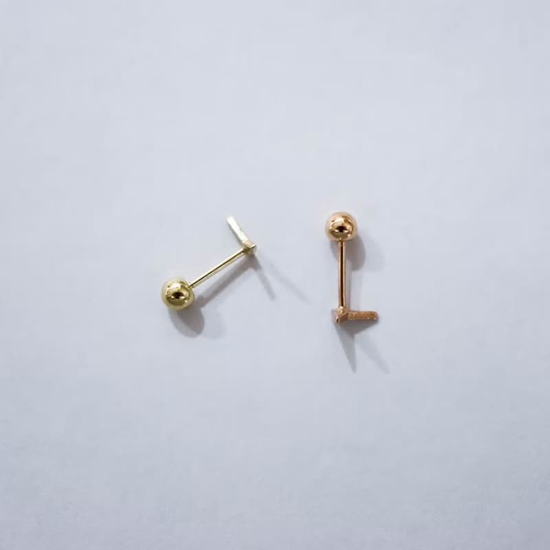 轉珠 14K 黃K金 小飛鏢耳環 鎖珠耳環