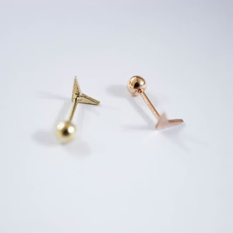 轉珠 14K 黃K金 小飛鏢耳環 鎖珠耳環