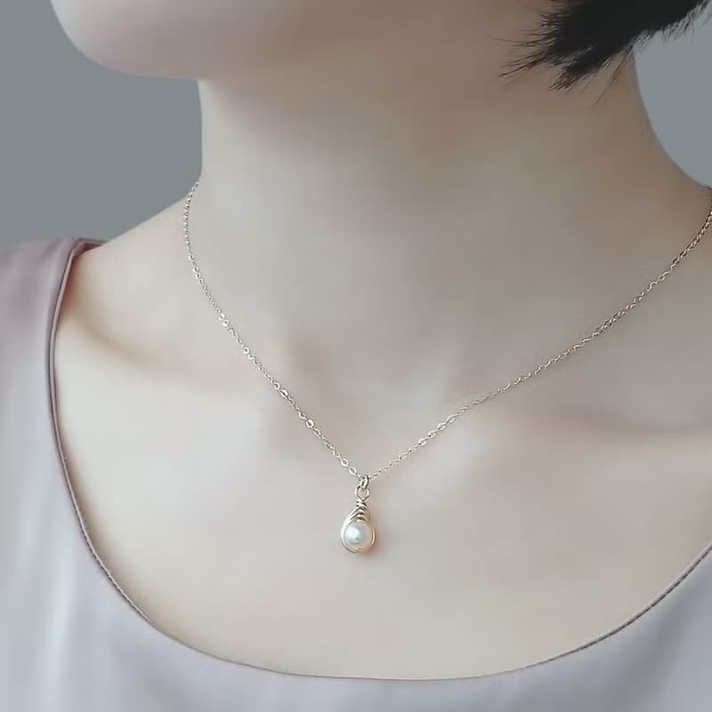 小號淡水珍珠 Herringbone 編織墜 14K GF 包金項鍊 地中海之眼