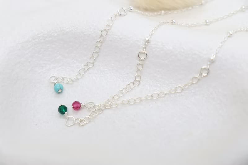(925 Silver) Very Tiny Baguette Birthstone Bracelet & Anklet Petite Birthstones