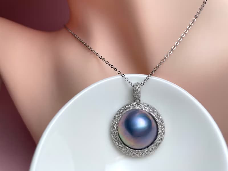 星空藍 馬貝珍珠 銀拉絲工藝 古典風格 純銀吊墜 贈項