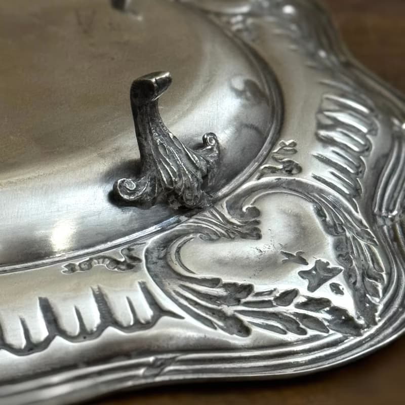 50551-絕美法國古董洛可可風格鍍銀高腳盤25.5