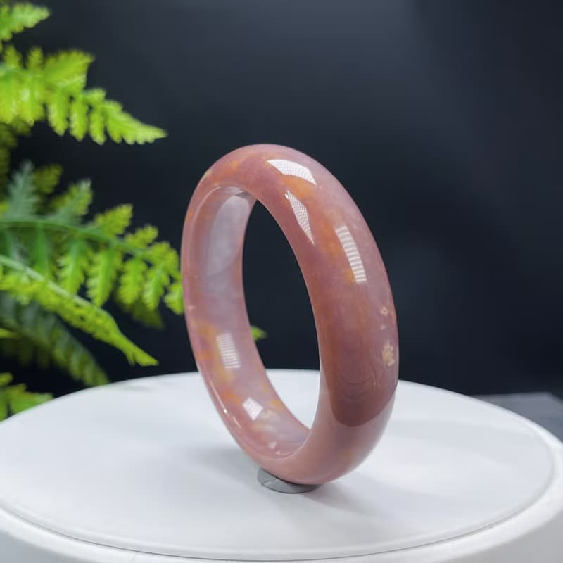 珊瑚玉手镯 54MM 冰潤高瓷 橘褐紫 菊花石手環 顔色美 紋理獨特