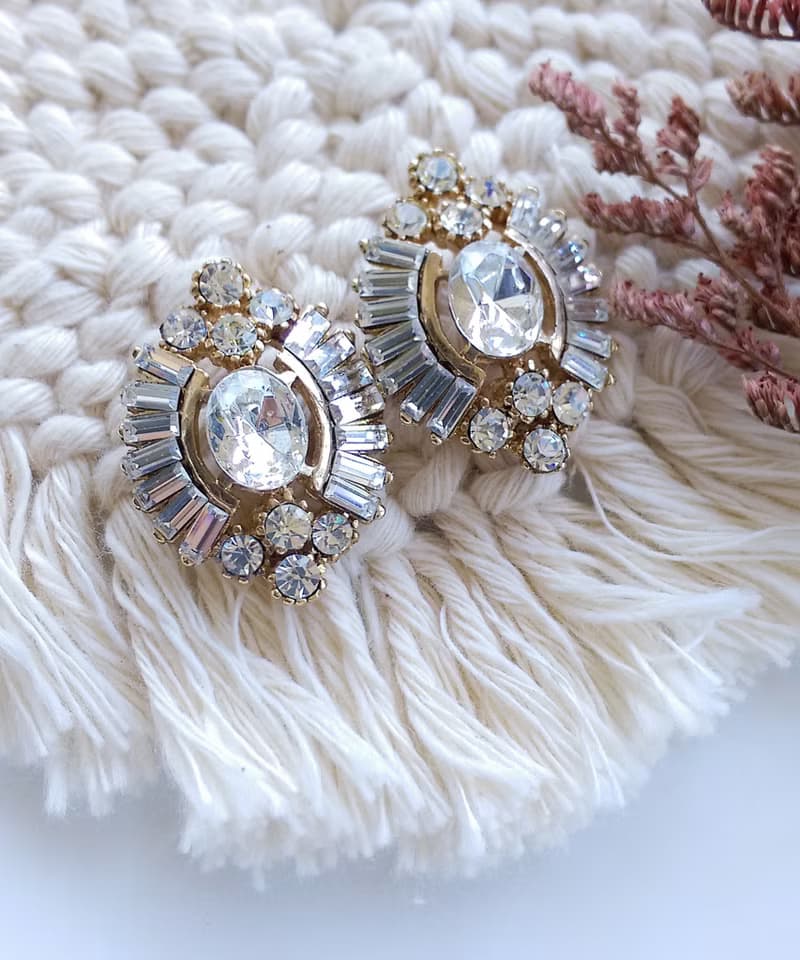 Vintage Jewelry 西洋古董飾品 浮誇 摩登復古 白鑽 針式耳環