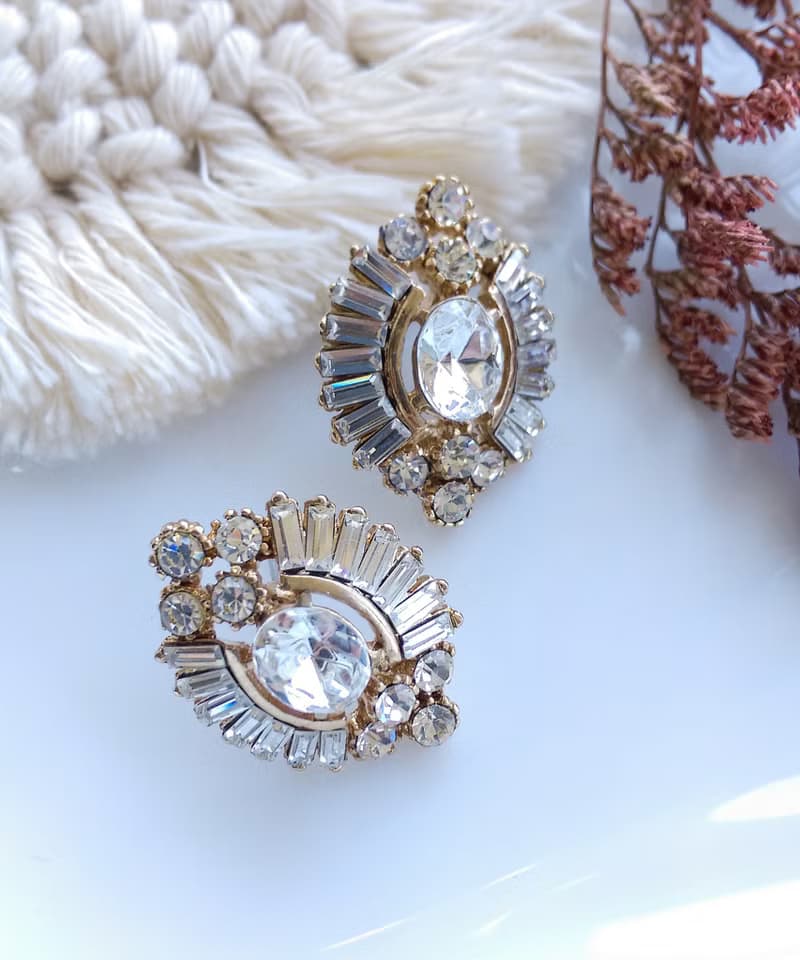 Vintage Jewelry 西洋古董飾品 浮誇 摩登復古 白鑽 針式耳環