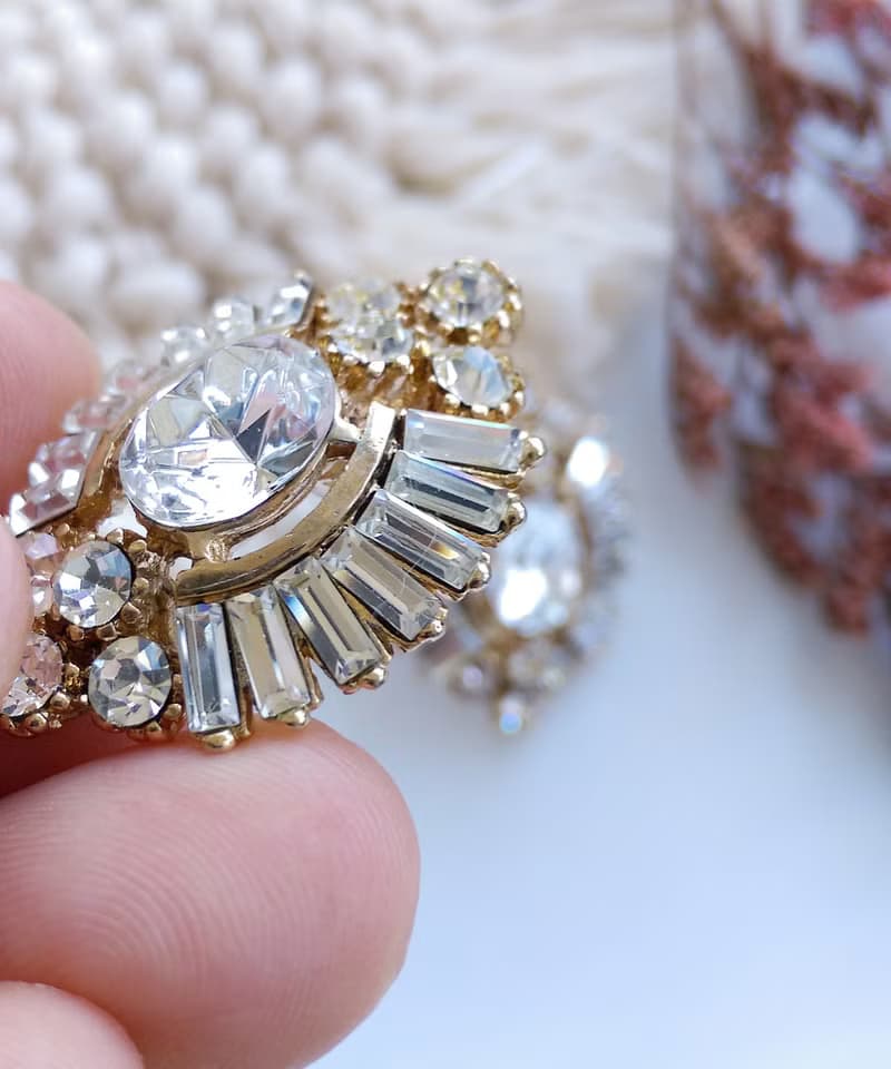 Vintage Jewelry 西洋古董飾品 浮誇 摩登復古 白鑽 針式耳環