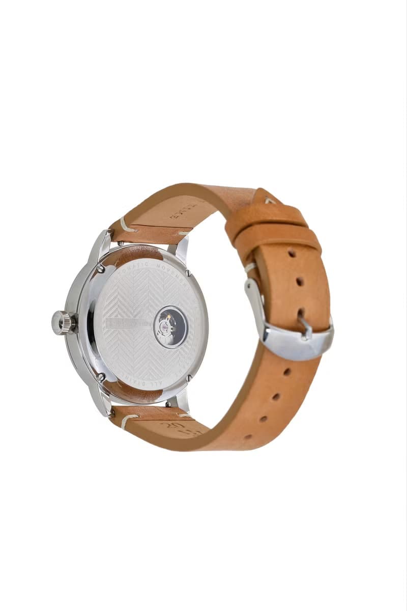 簡約機械錶配植鞣皮帶 - 白面