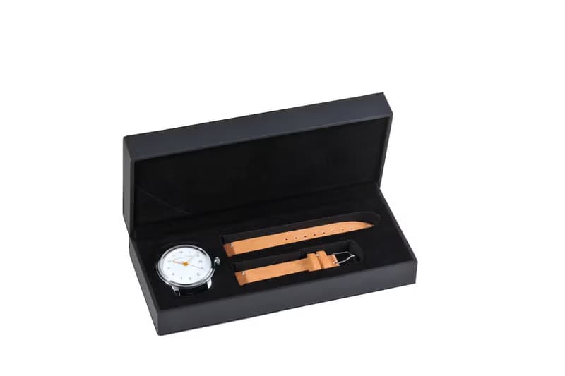 簡約機械錶配植鞣皮帶 - 白面