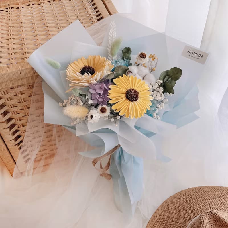 Journee 藍色系畢業花束乾燥花束 太陽花向日葵索拉花禮物
